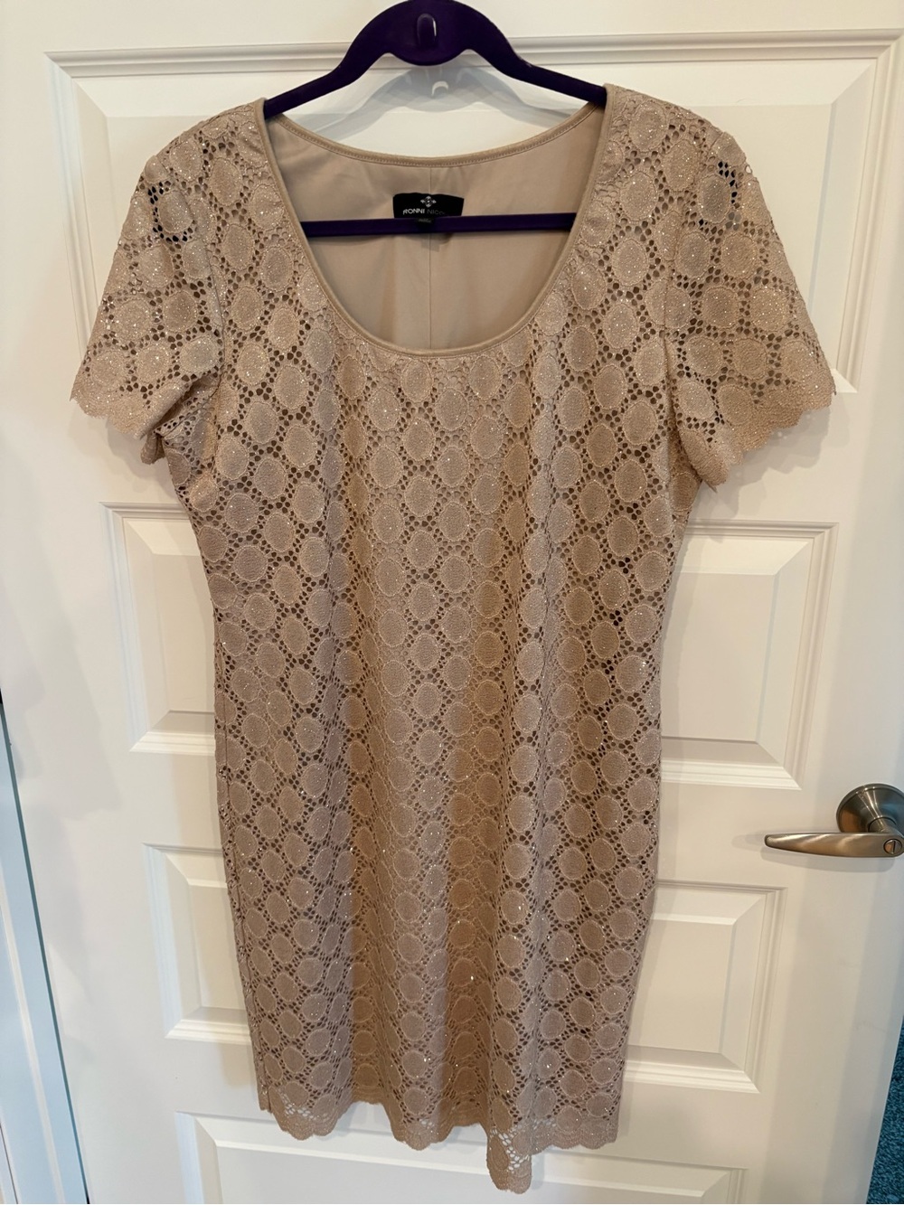 Ronni Nicole Tan Lace Scoop-Neck Midi Dress